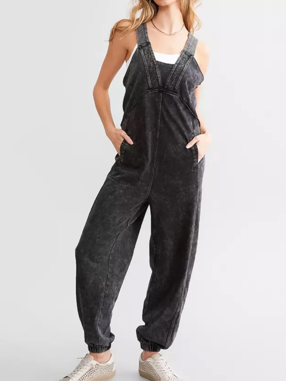 BKE Black V-Neck Strap Jumpsuit